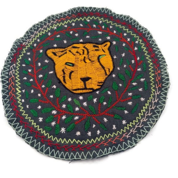 Accessories | Hand Embroidered Rug Puma Head Design Amazon Rainforest ...